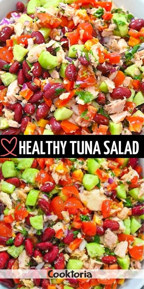 This Healthy Tuna Salad is so filling and flavorful. Crisp vegetables tossed with beans and tuna and a citrusy dressing make this a guilt-free and scrumptious alternative to this classic dish. Salad With Tuna, Best Broccoli Salad Recipe, Healthy Tuna Salad, Jello Dessert Recipes, Healthy Tuna, Christmas Salads, Broccoli Salad Recipe, Mediterranean Salad, Tuna Recipes