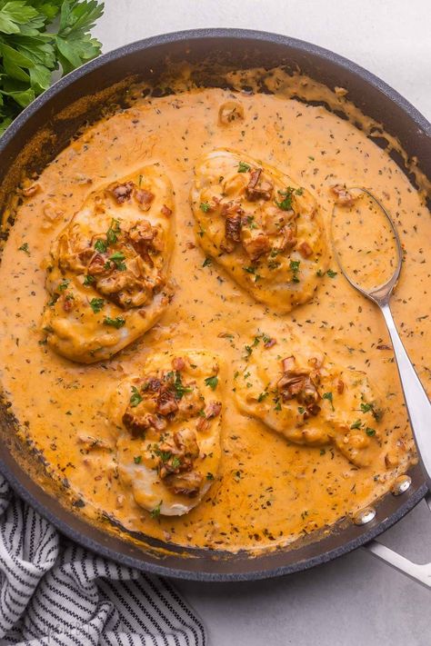 Marry Me Chicken features golden chicken breasts simmered in a medley of bold ingredients like bacon, garlic, sun-dried tomatoes and more! This one pan chicken recipe is served smothered in a creamy sauce that's so good, you may just hear wedding bells. #chicken #dinner | dinner ideas | dinner recipes | easy recipe | chicken dinner | chicken breast recipe | skillet chicken | creamy chicken Food For Athletes, Easy Marry Me Chicken, Hawaiian Chicken Recipes, Marry Me Chicken Recipe, Pan Chicken Recipes, Crockpot Chicken And Dumplings, Golden Chicken, Chicken And Cheese, Homemade Buns