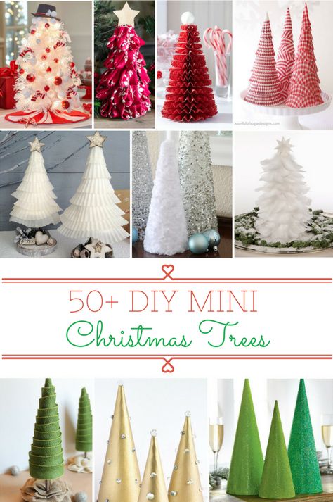 50 DIY Mini Christmas Trees                                                                                                                                                                                 More Diy Poster Board Christmas Tree, Mini Christmas Tree Diy, Mini Christmas Tree Decorations, Mini Christmas Trees, Christmas Cones, Cone Christmas Trees, Christmas Tree Decorations Diy, Christmas Tree Crafts, Small Christmas Trees