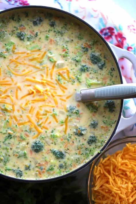 Broccoli Potato Cheese Soup Recipe | The Carefree Kitchen Chicken Caldo, Broccoli Potato Cheese Soup, Potato Cheese Soup, Potatoes Soup, Cheesy Hashbrown, Cornflake Chicken, Cheesy Broccoli Soup, Broccoli Potato Soup, Broccoli Potato