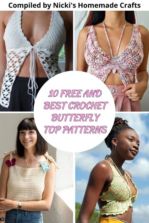 10 Best and Free Crochet Butterfly Top Patterns - Nicki's Homemade Crafts Crochet Butterfly Free Pattern, Crochet Shawl Free, Butterfly Tutorial, Fall Crochet Patterns, Dishcloth Knitting Patterns, Crochet Earrings Pattern, Easy Crochet Projects, Crochet Tops Free Patterns, Crochet Butterfly