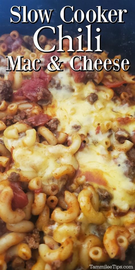 Crock Pot Chili Mac, Chili Mac And Cheese Recipe, Slow Cooker Chili Mac, Crockpot Ground Beef, Ground Beef Crockpot Recipes, Crock Pot Chili, Slow Cooker Ground Beef, Bacon Casserole, Chili Mac And Cheese