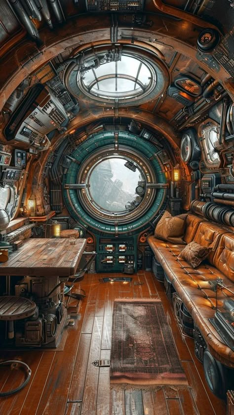 Steampunk Airship Interior, Fantasy Ship Interior, Apartment Bedroom Ideas Black, Space Ships Concept Art, Steampunk Spaceship, Bedroom Ideas Black And White, Scifi Room, Scifi Architecture, Steampunk Ship