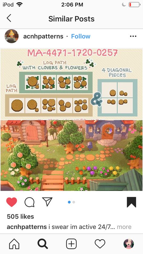 Acnh Stump Path, Animal Crossing Log Path, Acnh Log Path, Faerie Core, Acnh Paths, Stepping Stone Paths, Cozy Gaming, Grass Pattern, Acnh Designs