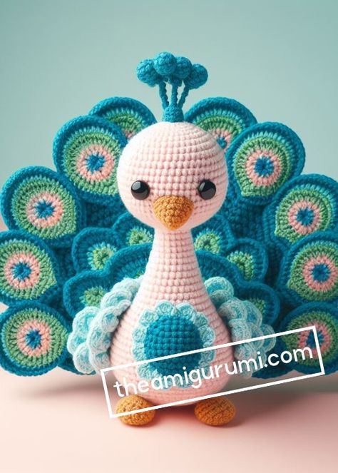 Crochet Peacock Amigurumi Pattern Free Peacock Amigurumi Free Pattern, Crochet Peacock Pattern Free, Peacock Crochet Pattern Free, Crochet Aurigami, Cute Crochet Animals Free Pattern, Peacock Crochet Pattern, Crochet Peacock Feather, Crochet Peacock, Amigurumi Pattern Free