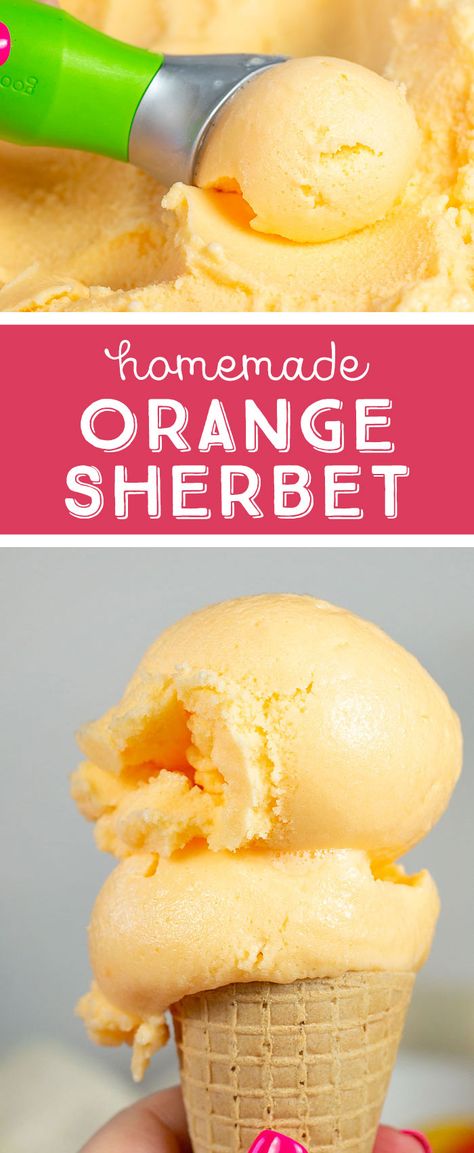 Homemade Orange Sherbet, Orange Sherbet Recipe, Homemade Ice Cream Recipes Machine, Sherbet Ice Cream, Sherbet Recipes, Homemade Strawberry Ice Cream, Ice Cream Recipes Machine, Cuisinart Ice Cream, Ice Cream Maker Recipes