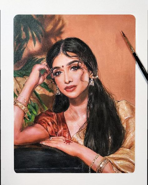 ~ south asian aesthetic ~ Women Potrait Paintings, Watercolor Portraits Indian, Potrait Paintings Canvas, Indian Aesthetic Painting, Watercolor Paintings Realistic, Realistic Paintings Acrylics, Indian Watercolor Paintings, Indian Women Drawing, Indian Acrylic Painting