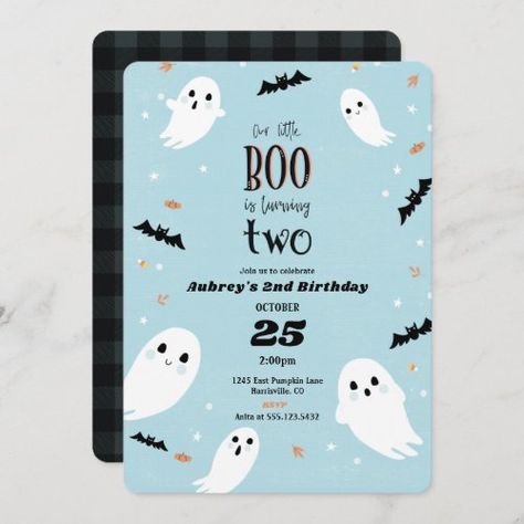 $3.06 | Our Little Boo Halloween 2nd Birthday Invitation | Halloween Birthday Invitations | little boo, halloween, birthday invitation, halloween party invitation, ghosts, is turning two, 2nd birthday, is turning 2, boy, blue Halloween First Birthday, Blue Halloween, Halloween Birthday Invitations, 2nd Birthday Invitations, Baby Boy Birthday, Halloween Party Invitations, Halloween Invitations, First Birthday Invitations, Boy First Birthday