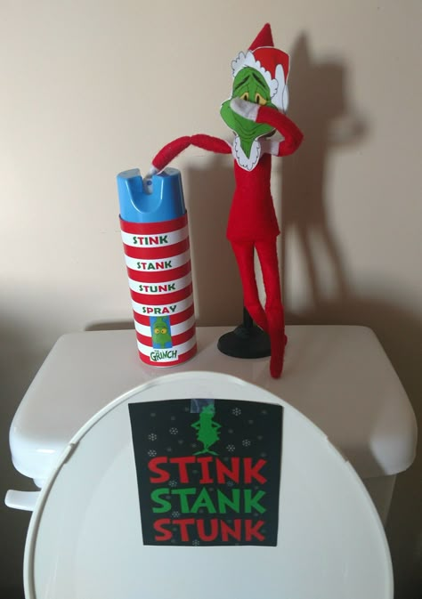 Elf on the Shelf Grinch Stink Stank Stunk Grinch Elf On Shelf, Elf On The Shelf With The Grinch, Elf On The Shelf With Grinch, Elf On Shelf Grinch Ideas, Grinch Elf Ideas, Elf On The Shelf And Grinch Ideas, Elf Grinch Ideas, Grinch On The Shelf Ideas, Grinch Elf On The Shelf Ideas