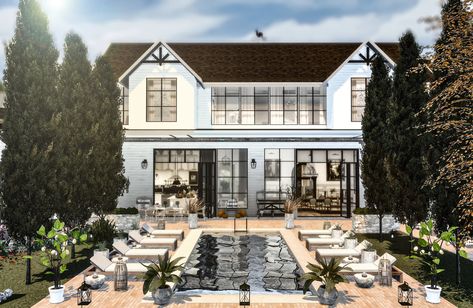 Sims 4 Estate Build, Sims 4 Black And White House, Sims 4 Home Builds, Sims 4 Aesthetic Lots, Sims 4 Cc Townhouse, Sims 4 Homes Cc, Modern Farmhouse Sims 4, Sims House Download, Sims 4 Cc Family Home