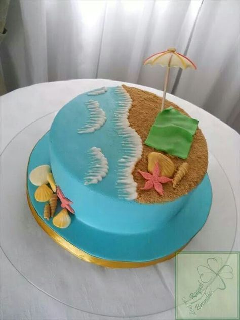 Volleyball Summer, Beach Birthday Cake, Tårta Design, Drawing Beach, Beach Waves Hair, Bolo Moana, Island Cake, Beach Themed Cakes, Vsco Beach