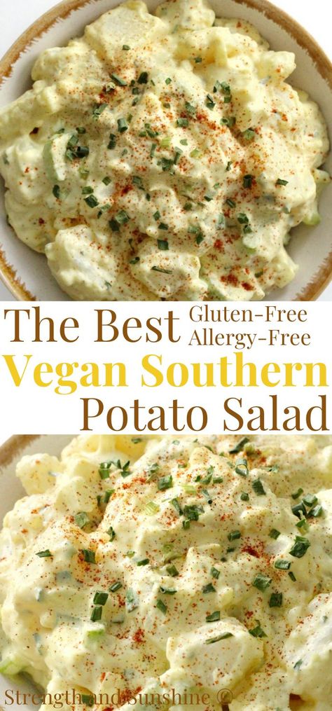 vegans southern potato salad Gluten Free Potato Salad, Dairy Free Potato Salad, Southern Potato Salad Recipe, Vegan Cookout, Mustard Potato Salad, Salad Recipes Gluten Free, Southern Potato Salad, Vegan Potato Salads, Gluten Free Potatoes