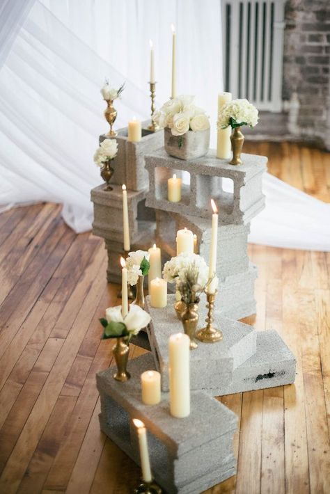 Industrial Wedding Inspiration with a Big Dash of Glam | The Perfect Palette Pretty Wedding Centerpieces, Concrete Wedding, Industrial Wedding Inspiration, Industrial Wedding Decor, Industrial Chic Wedding, Rustic Wedding Decorations, Simple Wedding Centerpieces, Wedding Reception Centerpieces, Ceremony Inspiration