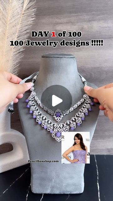 Pencilboxshop | Indian Jewelry on Instagram: "DAY 1 of 100 JEWELRY DESIGNS !!!
Follow @pencilboxshop_usa for more designs 

DAY 1 : PURPLE LAYERED AMERICAN DIAMOND NECKLACE SET 
 
1. Purple Perfection: Elevate your style with our exclusive purple American diamond CZ layered necklace set, the perfect match for outfits in shades of royal blue, emerald green, or deep maroon. 

2. Regal Elegance: Add a touch of regal charm to your Indian ensemble with our stunning purple necklace set. Pair it with a rich purple saree or a deep blue Anarkali suit for a look that exudes sophistication and grace. 👑💜

3. Sparkling Statement: Stand out in style with our dazzling purple CZ necklace set! Pair it with a deep purple velvet lehenga or a mauve silk kurta for a look that’s sure to turn heads at any occa Jewelry For Lehenga, Royal Jewelry Indian, Purple Velvet Lehenga, Purple Necklace Set, American Diamond Necklace Set, Purple Lehenga, Blue Anarkali, Velvet Lehenga, Regal Elegance