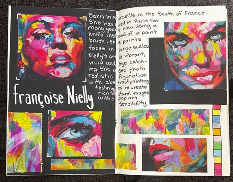 Francoise Nielly, Artist Research Page, Artist Research, Sketchbook Ideas Inspiration, Images Pop Art, Advanced Higher Art, Gcse Art Sketchbook, A Level Art Sketchbook, Portraiture Art