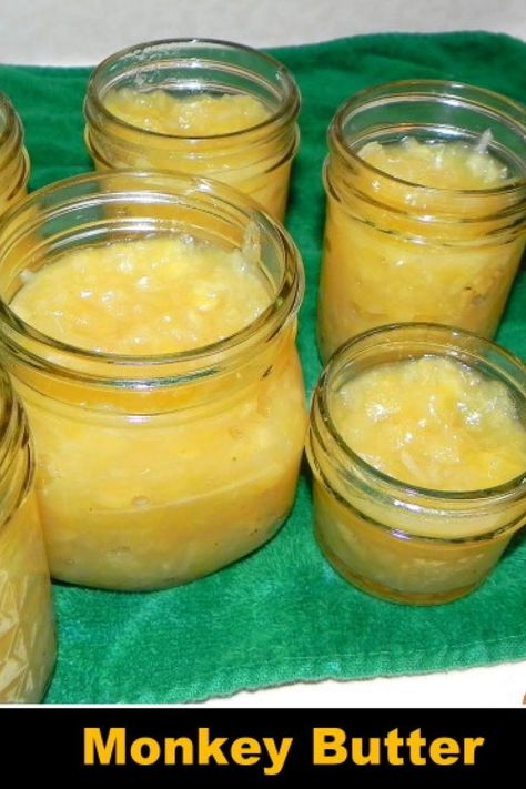 Monkey Butter Monkey Butter Recipe, Monkey Butter, Yummy Muffins, Fruit Sauces, Pineapple Jam, Preserving Foods, Inflammatory Recipes, Recipe Banana, Canning Jam