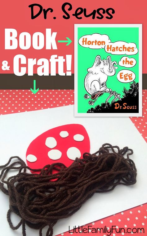 Fun Dr. Seuss craft to go with the book- Horton Hatches the Egg! Great idea! Dr Seuss Preschool Theme, Seuss Snacks, Dr Seuss Craft, Dr Seuss Snacks, Dr. Seuss Crafts, Horton Hatches The Egg, Book And Craft, Dr Seuss Preschool, Dr. Seuss Book