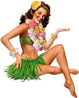 Hawaii Dance, Pin Up Illustration, Pinup Vintage, Pin Up Vintage, Hawaii Dress, Tiki Art, Pin Up Girl Vintage, Hawaiian Tattoo, Pin Up Posters