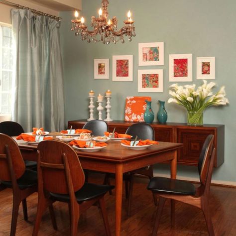 Dining room color Feng Shui Dining Room, Orange Dining Room, Dining Room Paint Colors, Stylish Dining Room, Dining Room Paint, Dining Room Blue, Dining Room Hutch, Dining Room Contemporary, Dining Room Colors