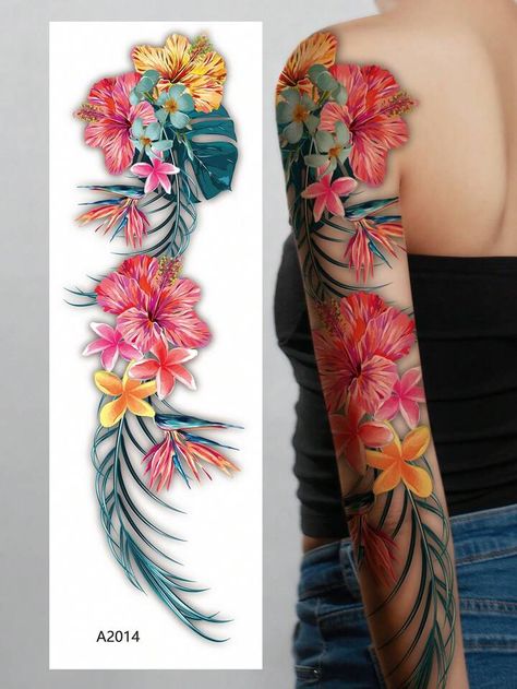 1sheet Flower Pattern Tattoo Sticker | SHEIN USA Tropical Leg Sleeve, Multicolor Tattoo, Tropical Flower Tattoo, Tropisches Tattoo, Flower Pattern Tattoo, Tropical Flower Tattoos, Ocean Sleeve Tattoos, Hawaiian Flower Tattoos, Tropical Tattoo