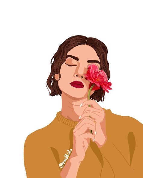 Girl holding red flowers illustration Red Flowers Illustration, Flowers Illustration, A Flower, Red Flowers, Flowers, Red