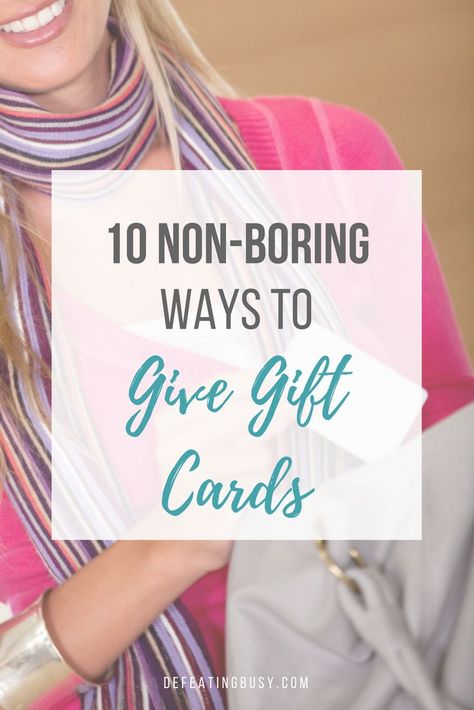 Looking for creative ways to give gift cards? Then check out these 10 gift card ideas. #defeatingbusy Unique Gift Card Presentation, Christmas Gift Card Presentation, Ways To Give Gift Cards, Gift Card Tree, Gift Card Basket, Gift Card Bouquet, Gift Card Presentation, Spa Gift Card, Teacher Gift Card