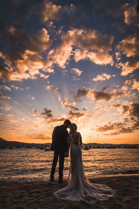 Summer Wedding in Lake Tahoe at Round Hill Pines Beach Resort #laketahoewedding #tahoewedding #laketahoesunset #tahoesunset Lake Tahoe Wedding Summer, Lake Tahoe Beach, Sunset Wedding Photos, Lake Tahoe Wedding, Summer Beach Wedding, Lgbt Wedding, Photography Jobs, Lake Tahoe Weddings, Tahoe Wedding