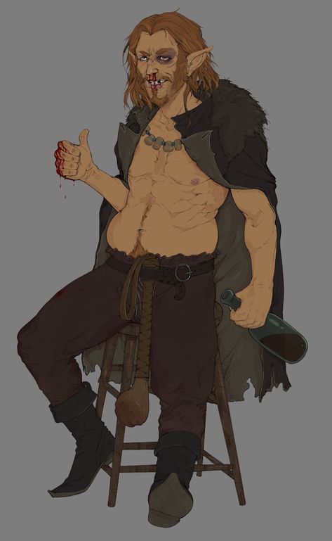 ArtStation - DnD Character | Eustace V'raille, Croque Monsieur Dnd Injured Character Art, Dnd Drunkard, Drunken Monk Dnd, Hillbilly Character Design, Ugly Dnd Character, Dnd Thug, Npc Energy, Dnd Npc Art, Npc Dnd