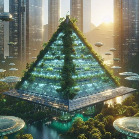 Miniature Futuristic City, Solarpunk Minecraft, Solar Punk Aesthetic, Pragmatic Utopia, Solarpunk Aesthetic, Futuristic Places, Futuristic Concept Art, Pyramid House, Solar Punk