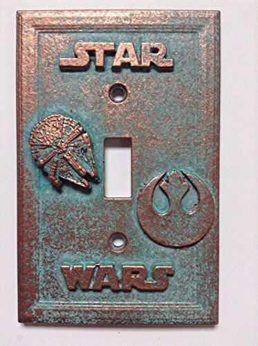 StarWars StoneCopperPatina Light Switch Cover Custom CopperPatina >>> Check out this great product. Star Wars Light Switch Cover, Star Wars Door, Star Wars Basement, Star Wars Light Switch, Nerdy Decor, Sons Room, Star Wars Bedroom, Star Wars Light, Patina Paint