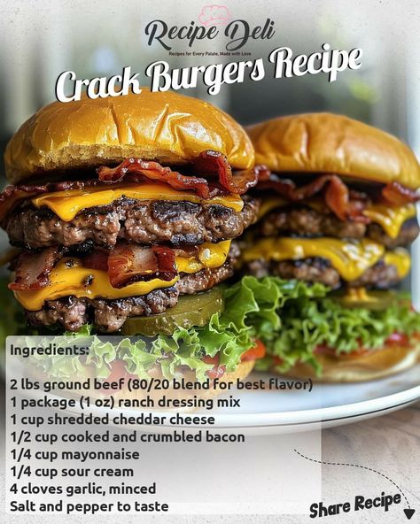 Bbq Hamburger Recipe, Grilled Burgers Recipes, Whataburger Recipe, Stuffed Burger Recipes, Recipe Deli, Hamburgers Recipes, Grilled Hamburger Recipes, Cheeseburger Recipes, Bacon Burger Recipes