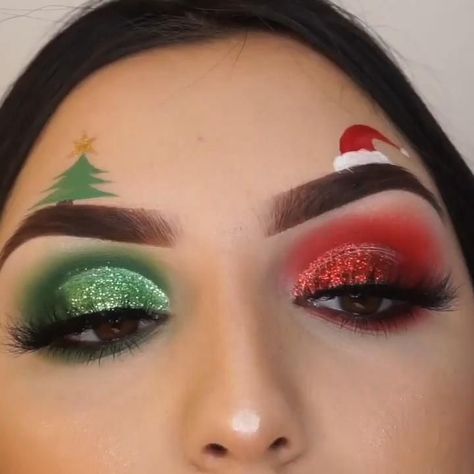 Xmas Makeup, Christmas Eyeshadow, Halloweenský Makeup, Halloween Make-up Looks, Make Up Designs, Christmas Eye Makeup, Mekap Mata, Drag Make-up, Christmas Makeup Look