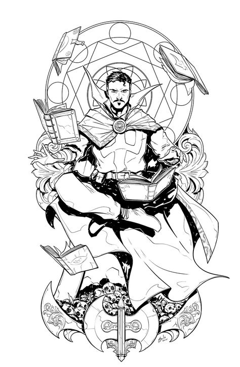 Doctor Strange Tattoo Design, Dr Strange Coloring Pages, Dr Strange Tattoo Ideas, Doctor Strange Tattoo Ideas, Dr Strange Tattoo, Doctor Strange Tattoo, Comic Tattoo Ideas, Dr Strange Drawing, Moon Knight Tattoo