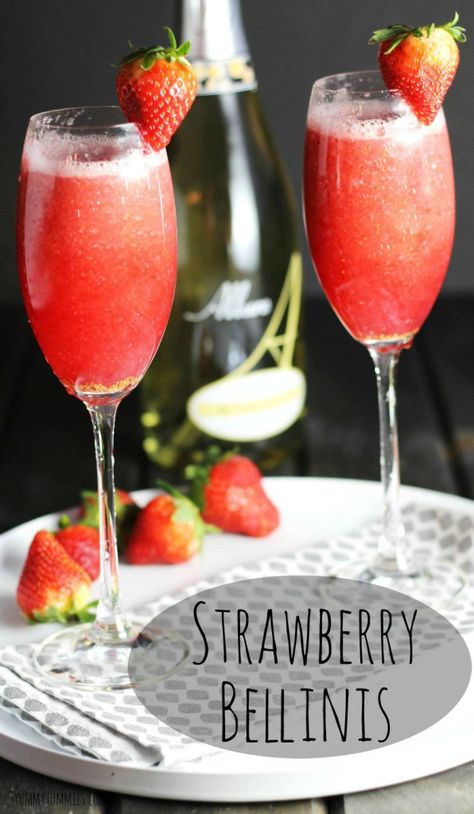 My favorite bubbly cocktail with sparkling moscato wine, strawberry puree and a dash of brandy! Strawberry Bellini, Moscato Wine, Best Cocktail Recipes, Strawberry Puree, Moscato, Delicious Cocktails, Aperol Spritz, Strawberry Recipes, Slushies