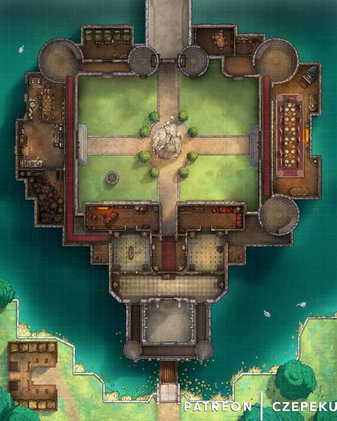 Courtyard Battlemap, Palace Battlemap, Czepeku Maps, Dnd City, Palace Courtyard, Dnd World Map, Fantasy Town, Tabletop Rpg Maps, Rpg Map