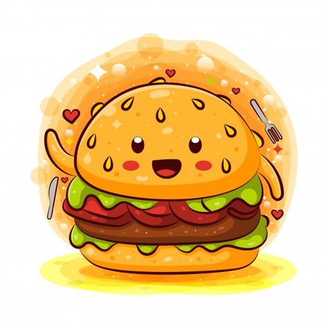 Cool tasty hamburger kawaii cartoon char... | Premium Vector #Freepik #vector #food #character #cartoon #burger Burger Drawing, Food Character, Cute Cartoon Food, Food Cartoon, Homemade Burgers, Vector Food, Cute Food Drawings, Character Cartoon, Caricature Drawing