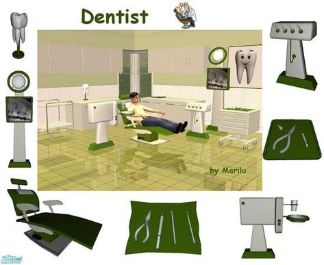 marilu's Dentist Sims 4 Dentist Cc, Sims 4 Dentist, Sims 4 Medical Cc, Dollhouse Medical, Furniture Cc, Cc Shopping, Ray Film, Cc Sims4, Studying Library