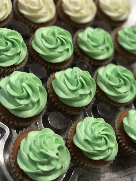 Light green cupcakes Light Green Cupcakes, Forest Green Cupcakes, Green Cupcakes, St Patrick Day Treats, Green Cups, Dinosaur Baby Shower, Bday Cake, Baby Shower Cupcakes, Chocolate Cupcakes