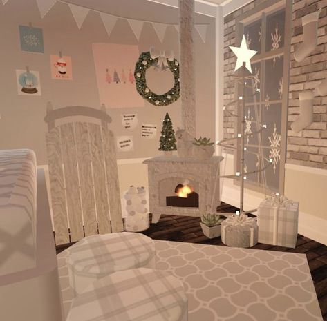 Bloxburg Room Filler Ideas, Bloxburg Christmas Room, Bloxburg Filler Ideas, Bloxburg Christmas, Bloxburg Rooms, Winter House Exterior, Bloxburg Building, Roblox House, Two Story House Design