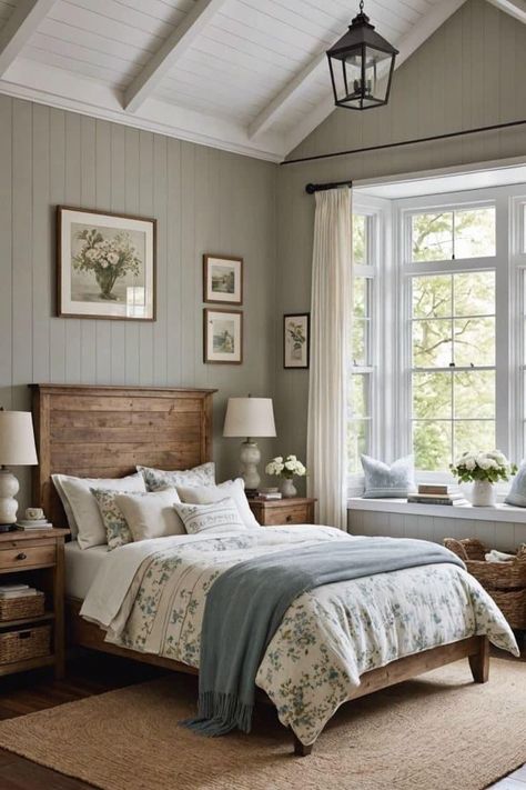 Country Cottage Master Bed, Bedroom Light Furniture, Cottage Master Bedrooms Decor Cozy, Cottage Master Bedrooms Decor, Bedroom Decor Cozy Relaxing, Modern Cottage Interior Bedrooms, Oasis Bedroom, Craftsman Bedroom, Cottage House Decor