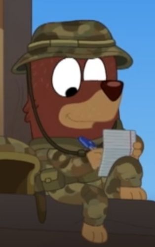 Rusty's Dad Bluey Rusty, Bluey Episode, Backyard Sports, Dog Soldiers, Australian Army, Army Reserve, Army Base, Writing Letters, Army Cap