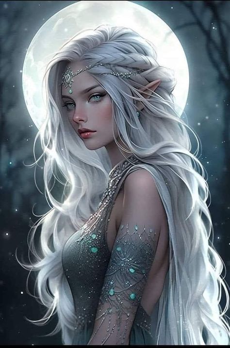 High Elf Art, Weiblicher Elf, Solas Dragon Age, Moon Beauty, Moon Elf, Painting Moon, 3d Karakter, Character Vibes, Dnd Inspiration