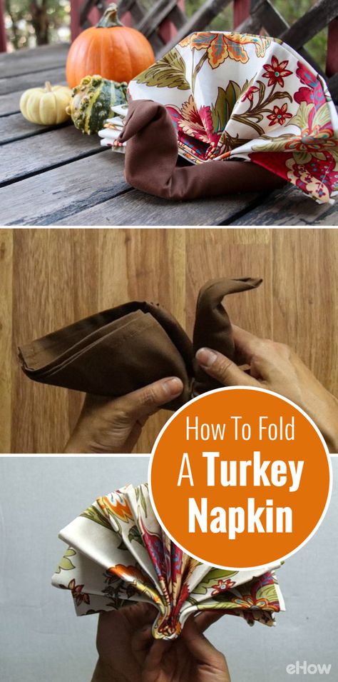 How to fold a napkin to look like a turkey (perfect for Thanksgiving)! How To Fold A Turkey Napkin, Napkin Folding Ideas Thanksgiving Easy, Turkey Folded Napkin, Ways To Fold Napkins For Thanksgiving, How To Fold Napkins For Thanksgiving, Thanksgiving Napkin Ideas, Thanksgiving Table Napkins, Napkin Folding Ideas For Thanksgiving, Fold Napkins For Thanksgiving