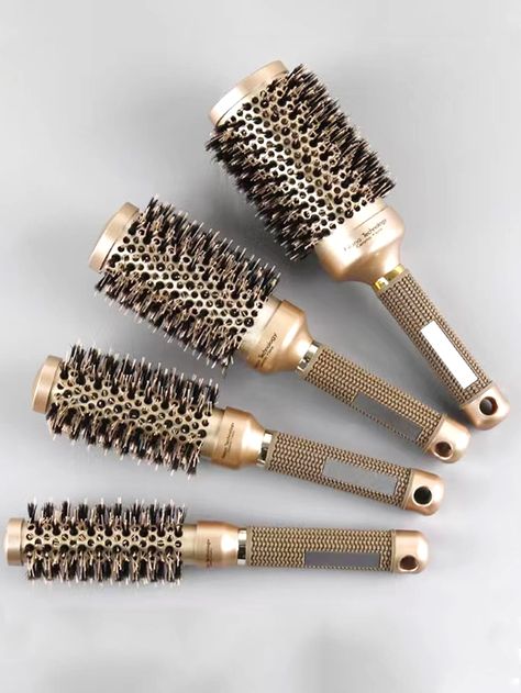 Champagne    Aluminum Alloy  Brush & Comb Sets Embellished   Beauty Tools Hair Tool Set, Round Hair Brush, Hair Brush Set, Glowing Face, Detangling Hair Brush, Beauty Brushes, Thick Eyebrows, Styling Comb, Comb Hair