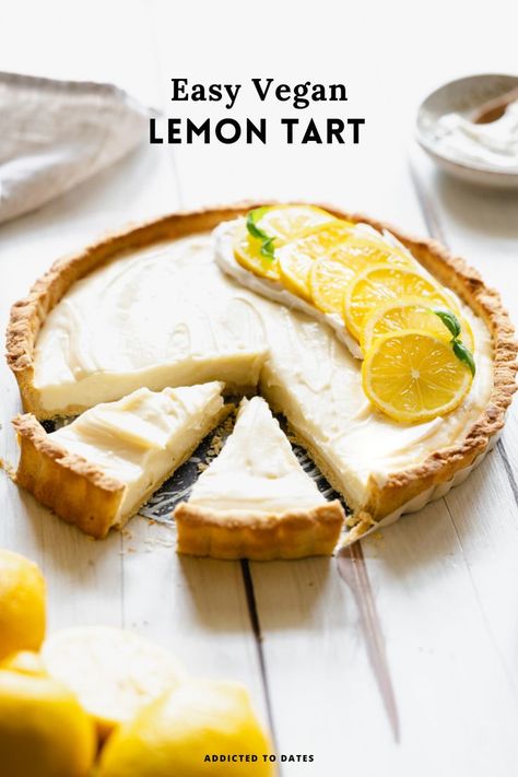 Vegan Lemon Tart, Mascarpone Tart, Tart Vegan, Lemon Mascarpone, Homemade Pie Recipes, Mascarpone Filling, Vegan Tarts, Caramel Dessert Recipes, Vegan Chocolate Recipes