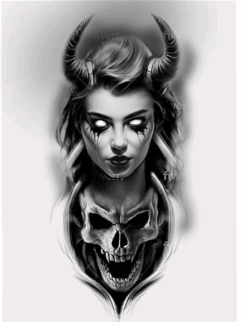 Small Realism Tattoo Design, Demon Lady Tattoo, Horror Tattoo Design, Realism Tattoo Design, Tato Realis, Bushido Tattoo, Font Tato, Tato Flash, Tato Tradisional