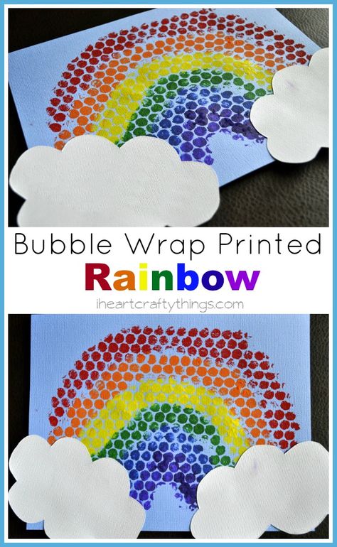 Rainbow Kids Craft | Paint bubble wrap like a rainbow and print it on paper. | from iheartcraftythings.com Bubble Wrap Crafts, Bubble Wrap Art, Rainbow Craft, Kids Painting Crafts, Earth Day Crafts, Rainbow Crafts, Cool Art Projects, Rainbow Kids, Rainbow Art