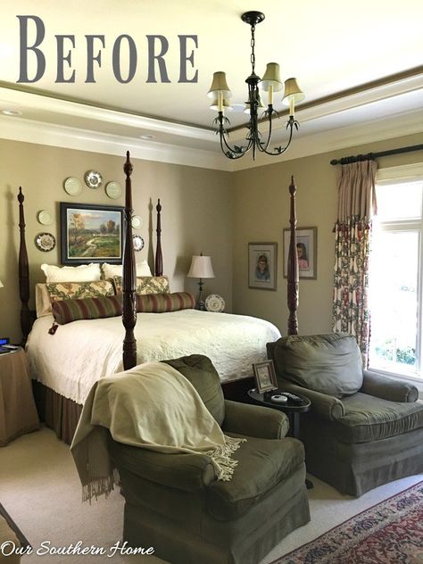 Master bedroom updates with high style on a low budget #ad #athomefinds Updated Traditional Bedroom, Update Bedroom, Cherry Bedroom Furniture, Cherry Bedroom, Traditional Bedroom Furniture, Traditional Bedrooms, Bed Makeover, Bedroom Updates, Traditional Bedroom Decor