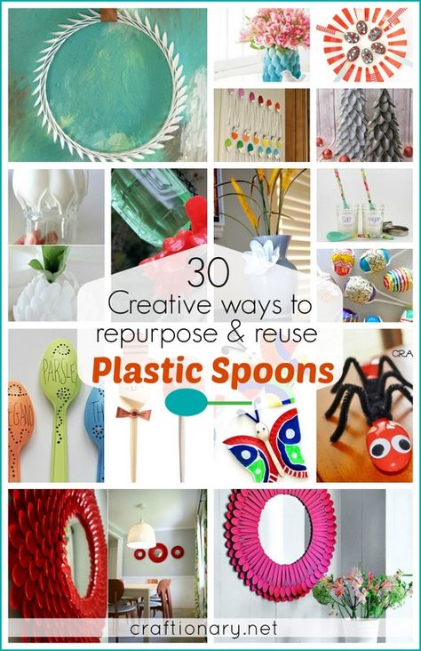 Best creative plastic spoon projects comprises of ideas to make crafts with spoons. Repurpose, recycle and reuse plastic spoons in kids, home and garden. Spoon Projects, Plastic Spoon Art, Plastic Spoon Crafts, Spoon Craft, Silverware Crafts, Spoon Crafts, Plastic Silverware, Spoon Art, Egg Carton Crafts