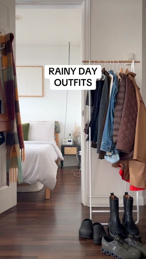 Not sure how to dress on a rainy day? Here are some outfit formulas if... | TikTok Shopping Outfit Rainy Day, Rainy But Hot Day Outfit, Outfit For Rainy Weather, Rainy Day Dress Outfit Winter, Minimalist Rainy Day Outfit, Cute Spring Rainy Day Outfits, Cold Rainy Day Teacher Outfit, Cute Rainy Day Outfit Aesthetic, Raining Weather Outfits